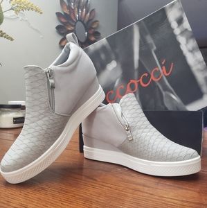 Ccocci Snake Textured Grey Wedge Sneakers